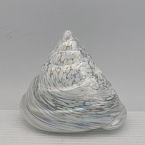 Vtg Iridescent Art Glass Spiral Snail Shell Paperweight~Polished Bottom Peacock